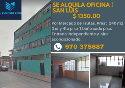 OPORTUNIDAD SE ALQUILA OFICINA O TALLER 240 M2 SAN LUIS $ 1350