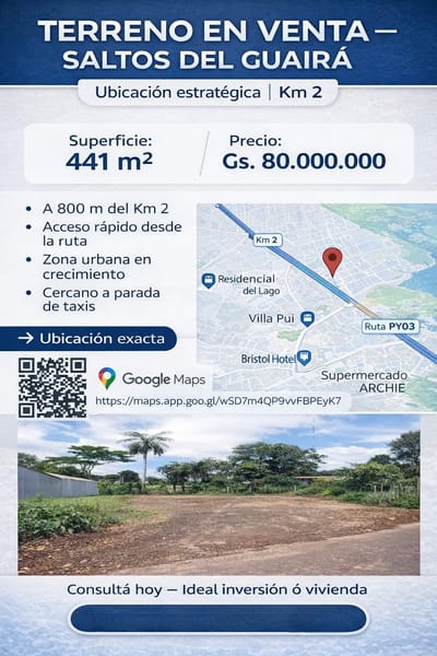 VENDO TERRENO EN SALTOS DEL GUAIRÁ