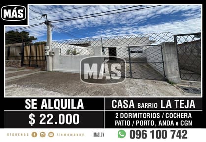 Casa Alquiler Cochera La Teja Montevideo iMas.uy LM *