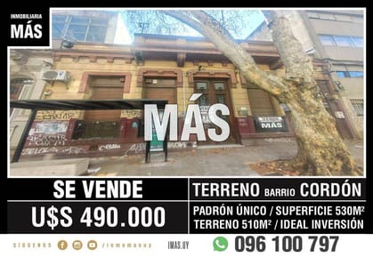 Terreno Venta Padrón Único Cordón Montevideo iMas.uy MA *