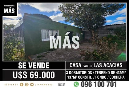Casa Venta Padrón Único Las Acacias Montevideo iMas.uy L *