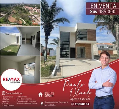 CASA A ESTRENAR EN VENTA ZONA URUBÓ CONDOMINIO LOS PARQUES III