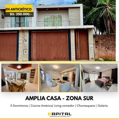 Casa en anticretico en zona sur