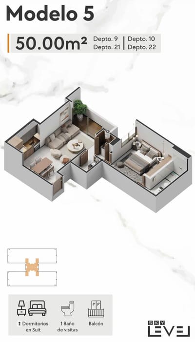 DEPARTAMENTO DE 1D EN PRE VENTA CON BALCON PISO ALTO, SKY LEVEL