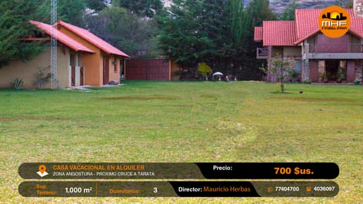 CASA VACACIONAL AMOBLADA EN ALQUILER A ORILAS LAGUNA ANGOSTURA 