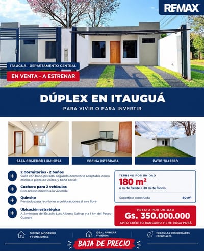 VENDO DUPLEX A ESTRENAR EN ITAUGUA 