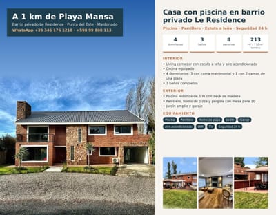 Casa 4 Dorm. Con Piscina En Barrio Privado Le Residence, Punta Del Este