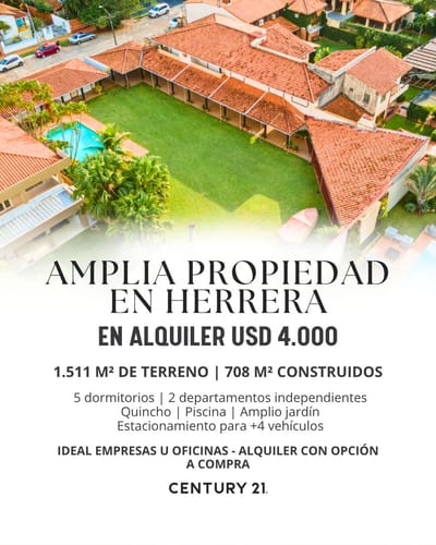 ALQUILO AMPLIA PROPIEDAD EN BARRIO HERRERA, 5 DORMITORIOS 