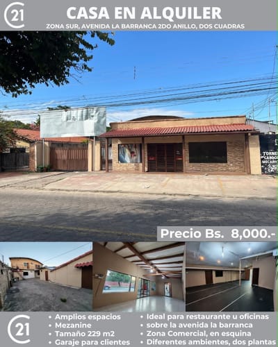  CASA COMERCIAL EN ALQUILER – ZONA SUR Sobre Av. La Barranca