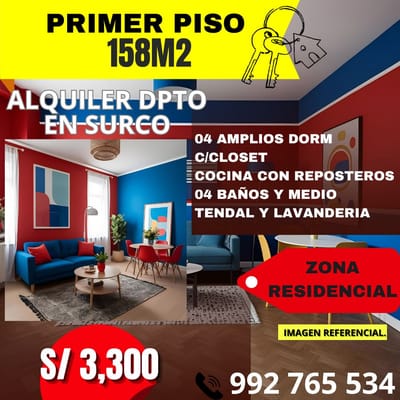 ALQUILO DEPARTAMENTO PRIMER PISO - 158M² - 4 DORMITORIOS - 4.5 BAÑOS - TRATO DIR