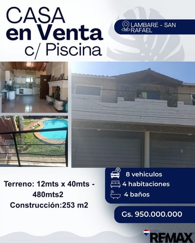VENDO CASA CON PISCINA EN LAMBARE BARRIO SAN RAFAEL