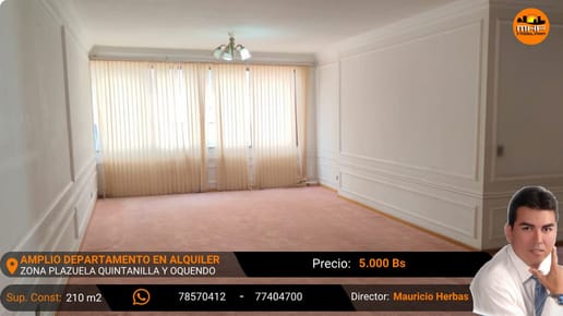 AMPLIO DEPTO EN ALQUILER (3 DORM. + PARQUEO + PISCINA) Z/ PLAZA QUINTANILLA    