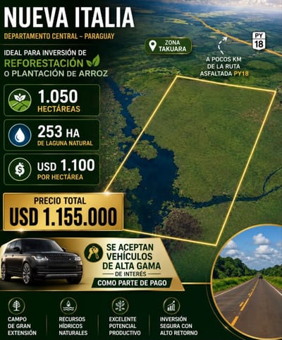 EN VENTA  PROPIEDAD RURAL DE 1050 HA- NUEVA ITALIA