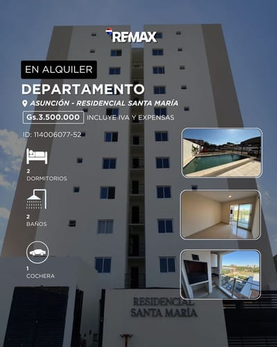 Alquiler de Dpto 2 hab en el Edificio Residencial Santa María, 5to piso
