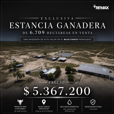 Exclusiva estancia gandera de 6.709 Hectareas Bajo Chaco PY 