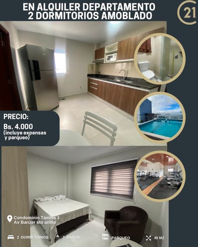 Departamento amoblado y quipado de 2 dormitorios