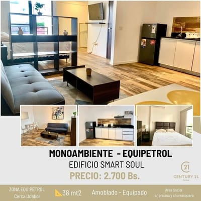 A SOLO BS 2.700, EN EQUIPETROL MONOAMBIENTE AMOBLADO