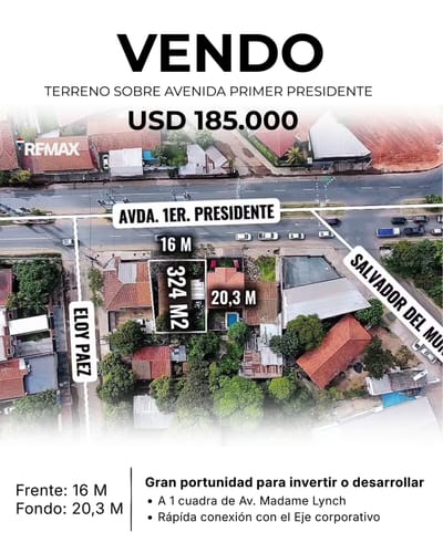En venta Terreno sobre av. Primer presidente