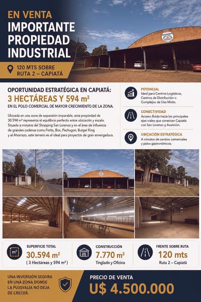 PROPIEDAD INDUSTRIAL EN VENTA – CAPIATÁ