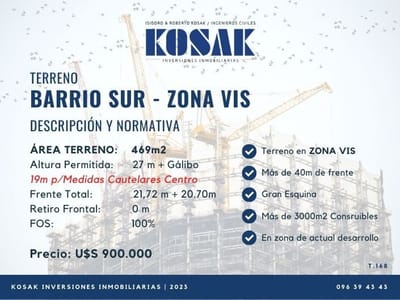 TERRENO ESQUINA EN BARRIO SUR