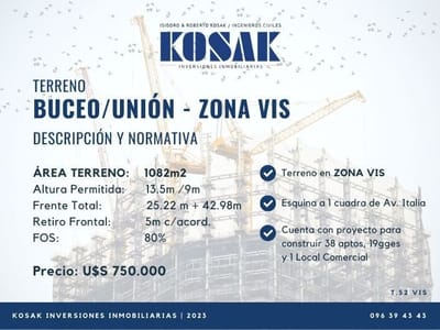 TERRENO VIS EN BUCEO PRÓXIMO A AV. ITALIA
