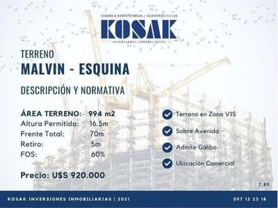 Venta Terreno Esquina Malvin