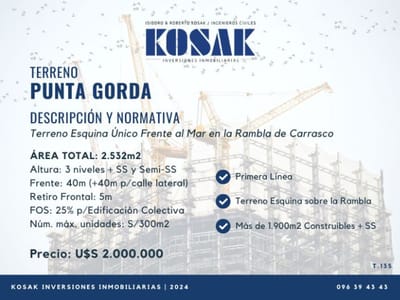Terreno Esquina en Rambla de Punta Gorda