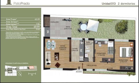 Apartamento en venta 2D 1Gg Parrillero terraza en Atahualpa