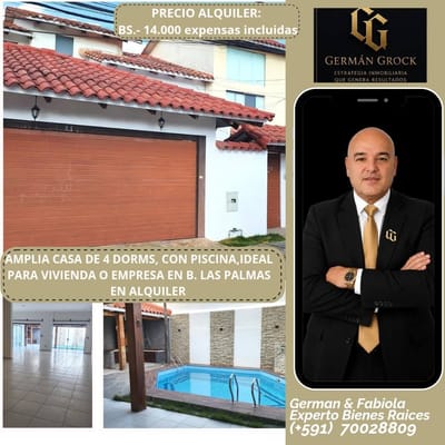 EN B. LAS PALMAS,CASA AMPLIA 4 DORMS  Y CON PISCINA EN ALQUILER