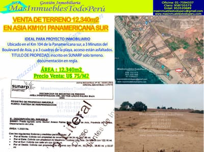 Venta Terreno en Asia Boulevard 12,340m2 misma playa