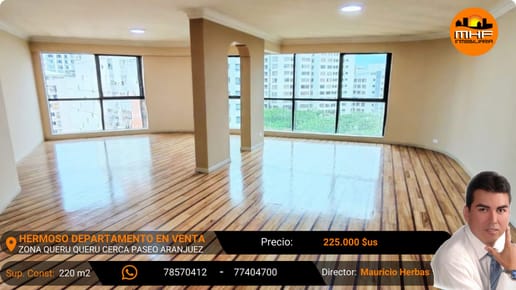 EXCLUSIVO Y HERMOSO DEPTO EN VENTA 4 DORM. + PARQUEO, BAULERA. QUERU QUERU CBBA 