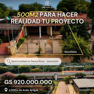 Propiedad de 500 m² con 2 casas a refaccionar en venta en Santa Rosa, Asunción
