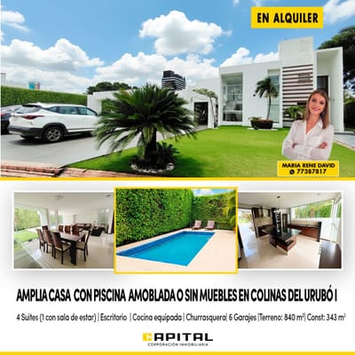 AMPLIA CASA EN ALQUILER – CONDOMINIO COLINAS DEL URUBO I