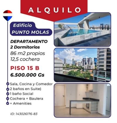 ALQUILO DEPARTAMENTO EN ASUNCION EN EDIFICIO PUNTO MOLAS  Piso 15 Dpto. B