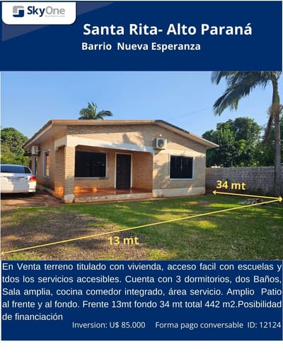 ID 12124 - Vendo Casa En Santa Rita - Alto Paraná