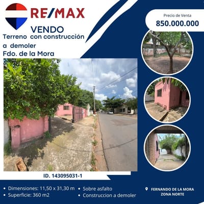 VENTA TERRENO EN FERNANDO DE LA MORA 