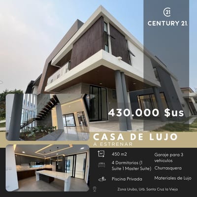 CASA DE LUJO A ESTRENAR EN VENTA - URUBO SANTA CRUZ LA VIEJA