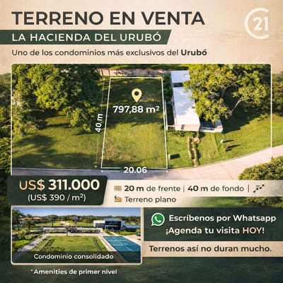 TERRENO PREMIUN EN VENTA LA HACIENDA DEL URUBO MANZANA 23 LOTE 3