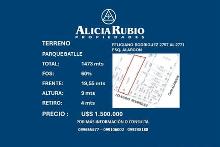TERRENO EN VENTA DE 1473 m2. UBICADO EN PARQUE BATLLE