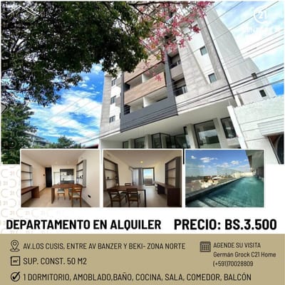 AMPLIO DEPARTAMENTO AMOBLADO DE 1 DORM EN ALQUILER, AV LOS CUSIS
