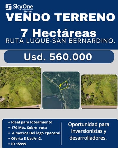 Terreno en venta de 7 hectáreas sobre la Ruta Luque – San Bernardino