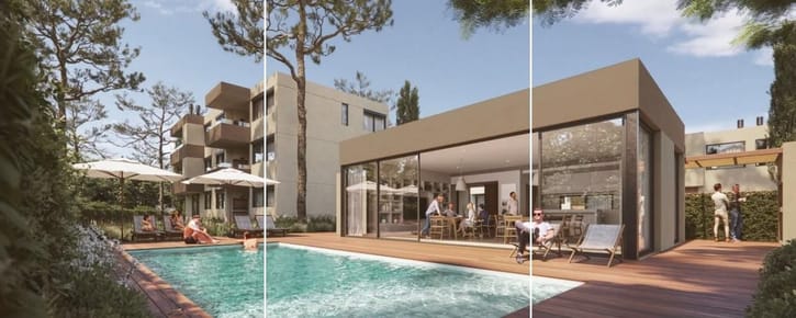 Carrasco, complejo cerrado con apartamentos y casas de 2 y 3 dormitorios a estrenar en Zona de Colegios. Amenities