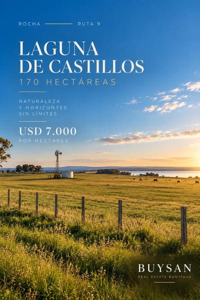 Campo en venta 170 hectáreas sobre Ruta 9, en Rocha con Costa a la Laguna de Castillos