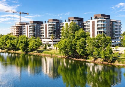 Vivir frente al Lago Calcagno, 5 condominios, con apartamentos de 1, 2 y 3 dormitorios. Vivienda Promovida