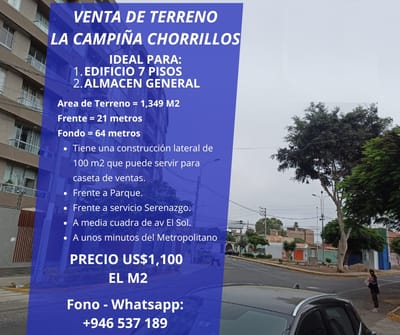 Venta Terreno Chorrillos La Campiña