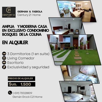 LUJOSA CASA CON PISCINA PROPIA EN ALQUILER,COND. BOSQUES DE LA COLINA