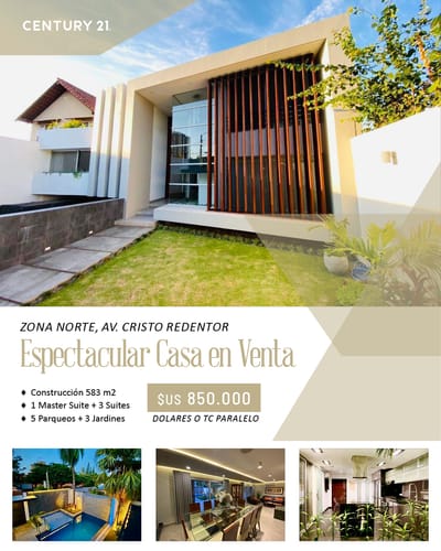 ESPECTACULAR CASA EN VENTA – ZONA NORTE, AV. CRISTO REDENTOR