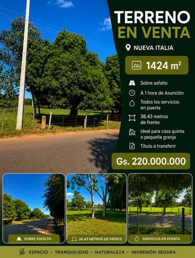 EN VENTA TERRENO DE 1424  M2 