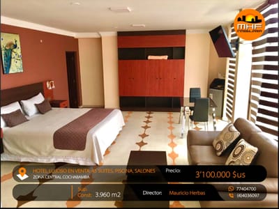 HOTEL LUJOSO EN VENTA EQUIPADO Y EN FUNCIONAMIENTO ZONA CENTRAL COCHABAMBA