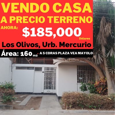Remato Casa A Precio De Terreno, Urb. Mercurio - Los Olivos 